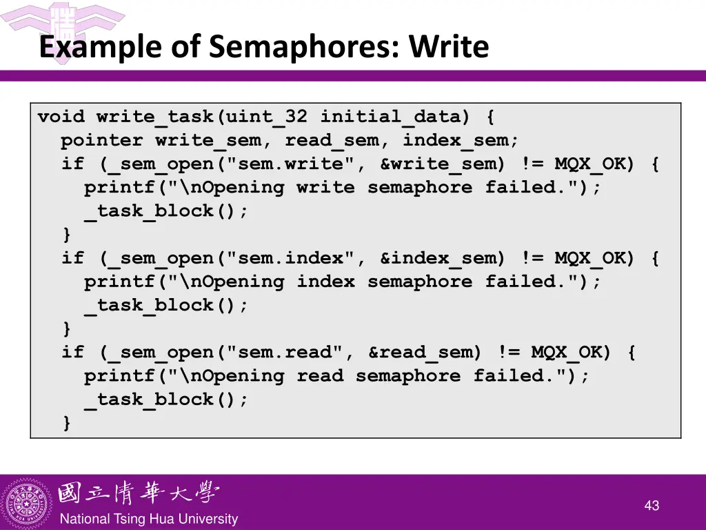 example of semaphores write