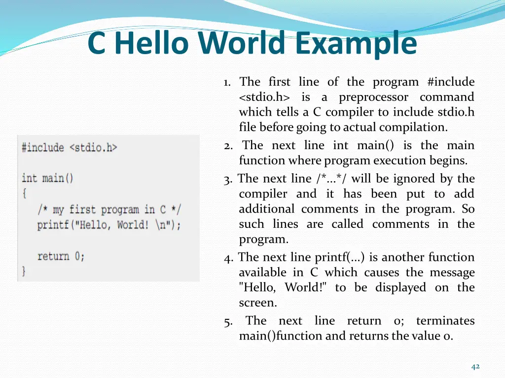 c hello world example