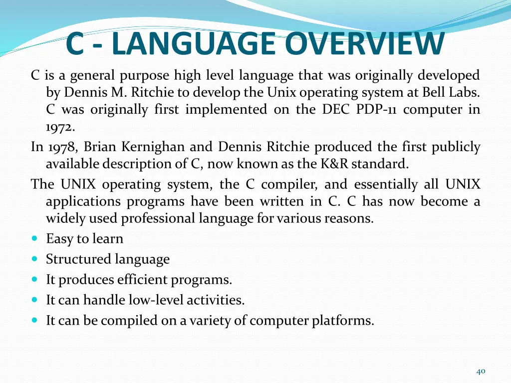 c language overview c is a general purpose high
