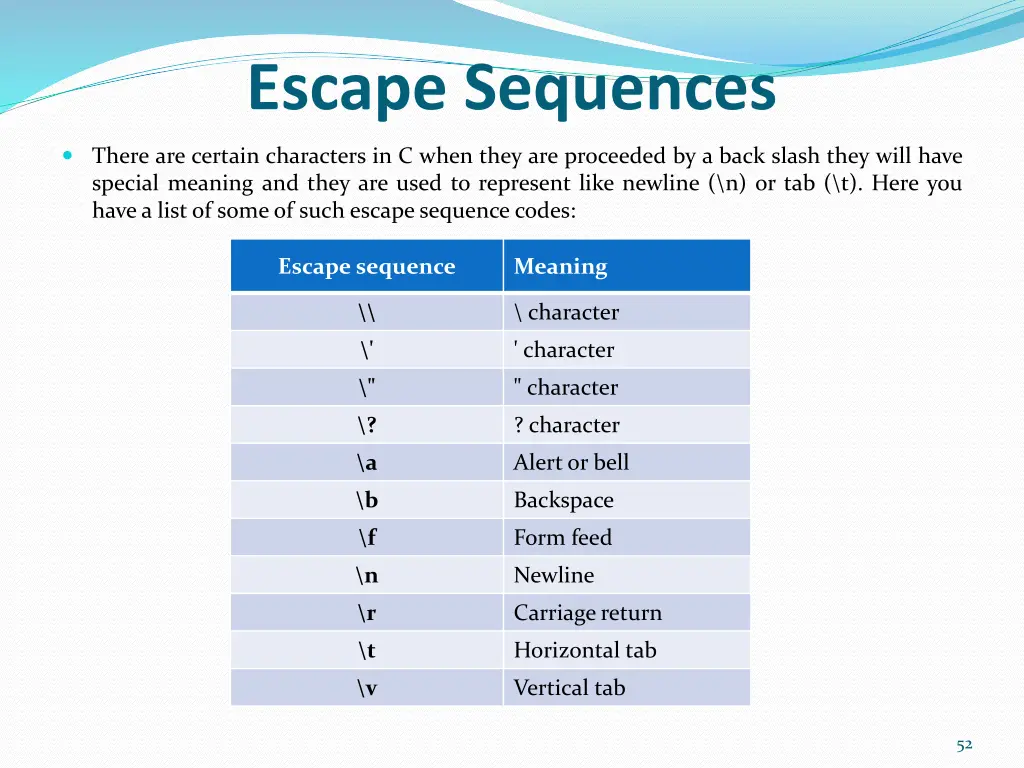 escape sequences