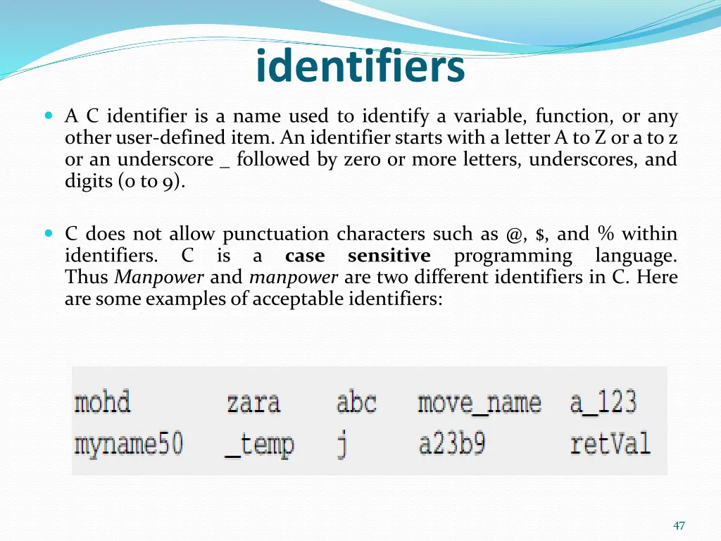 identifiers