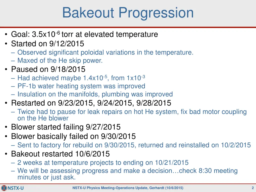 bakeout progression