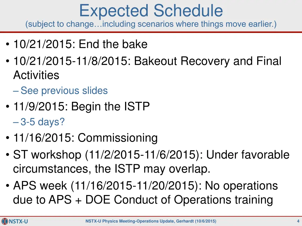expected schedule subject to change including