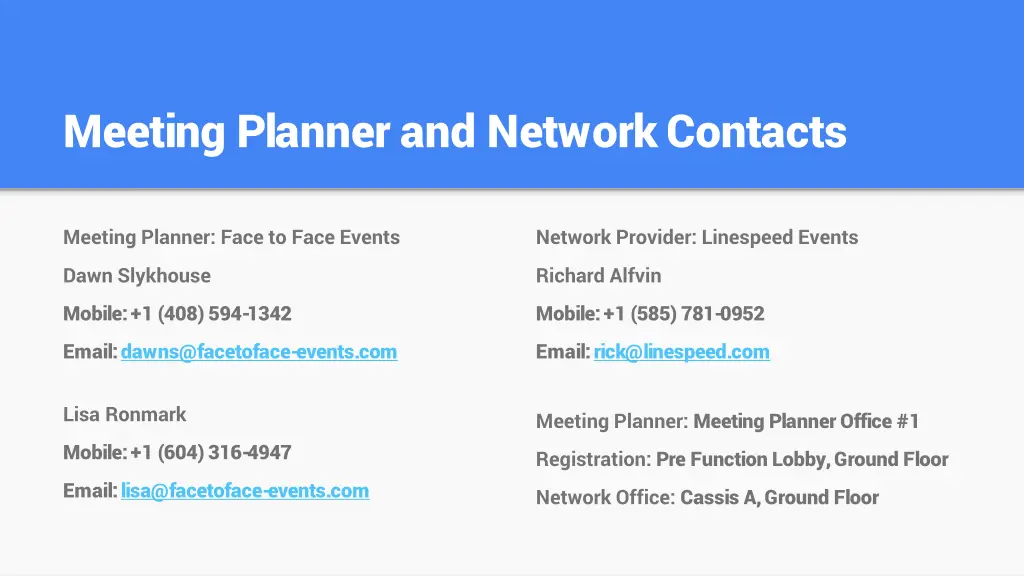 meeting planner and network contacts