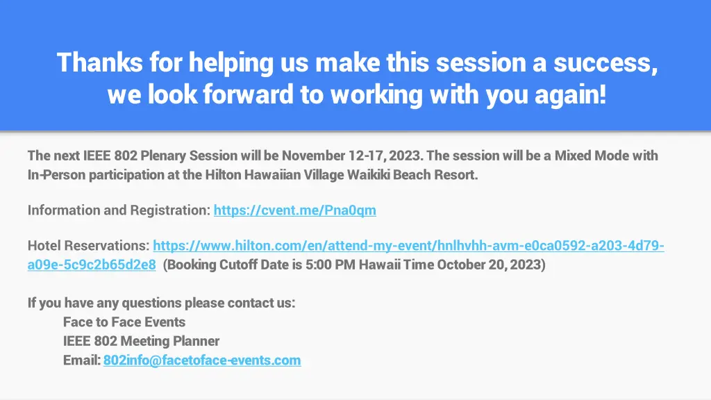thanks for helping us make this session a success
