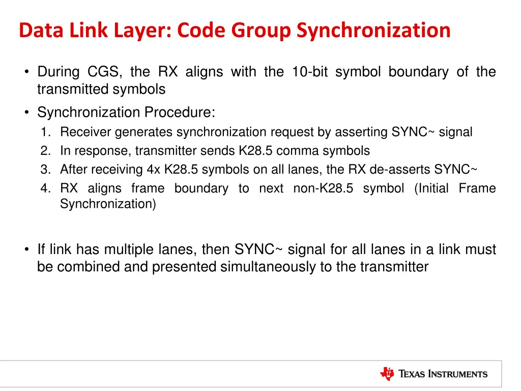 data link layer code group synchronization