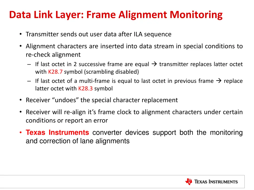 data link layer frame alignment monitoring