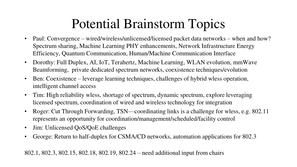 potential brainstorm topics
