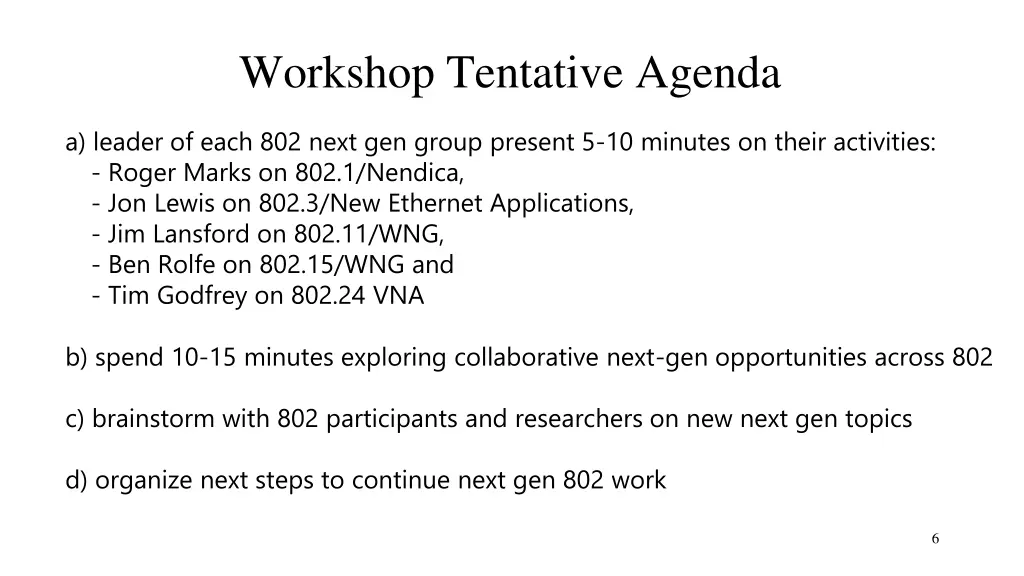 workshop tentative agenda