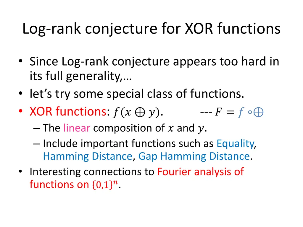 log rank conjecture for xor functions