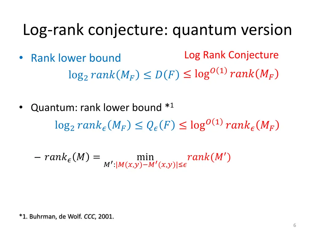 log rank conjecture quantum version
