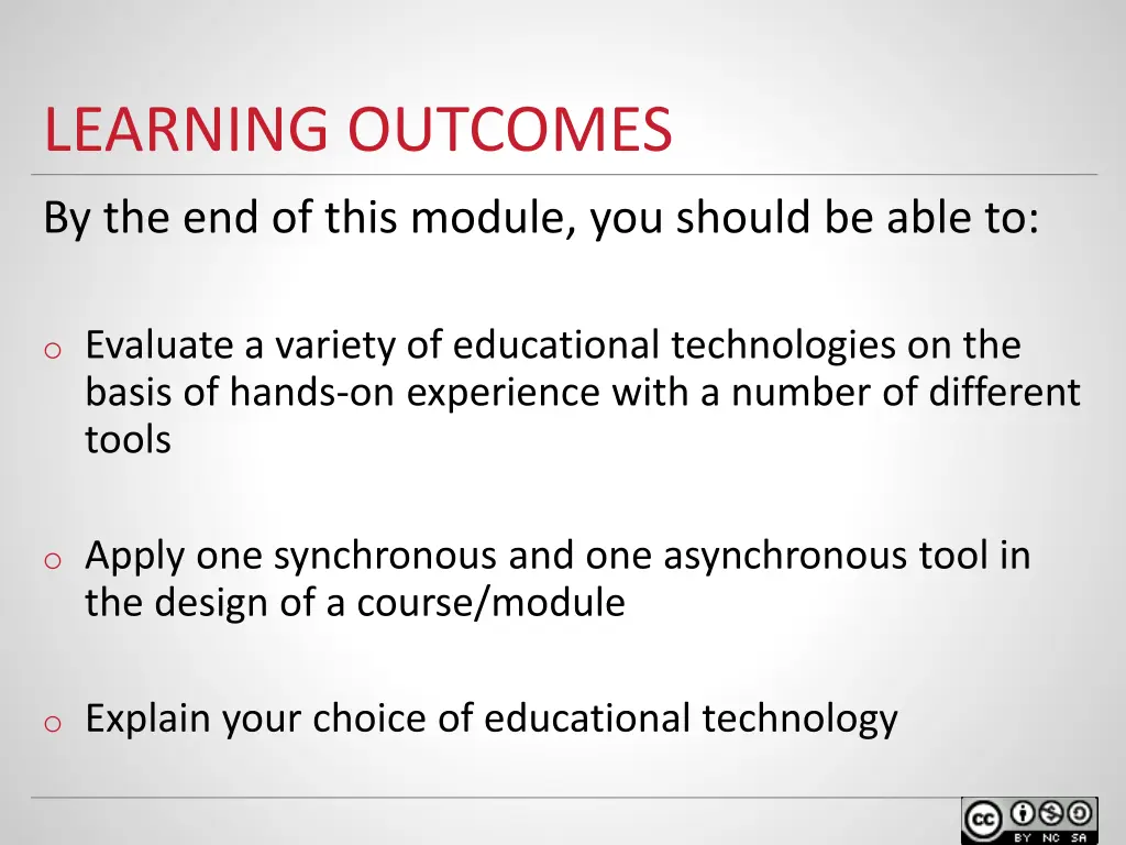learning outcomes