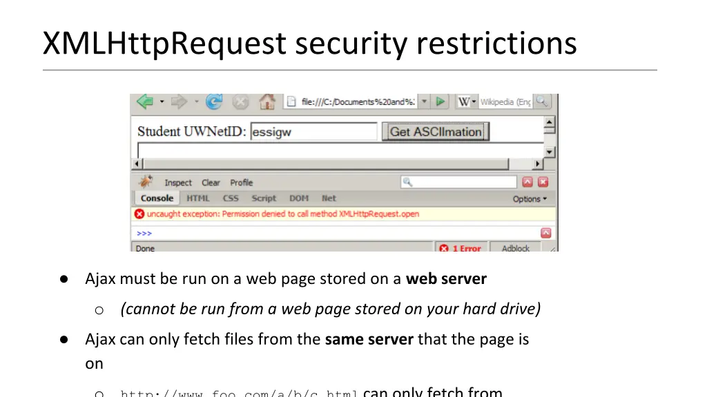 xmlhttprequest security restrictions