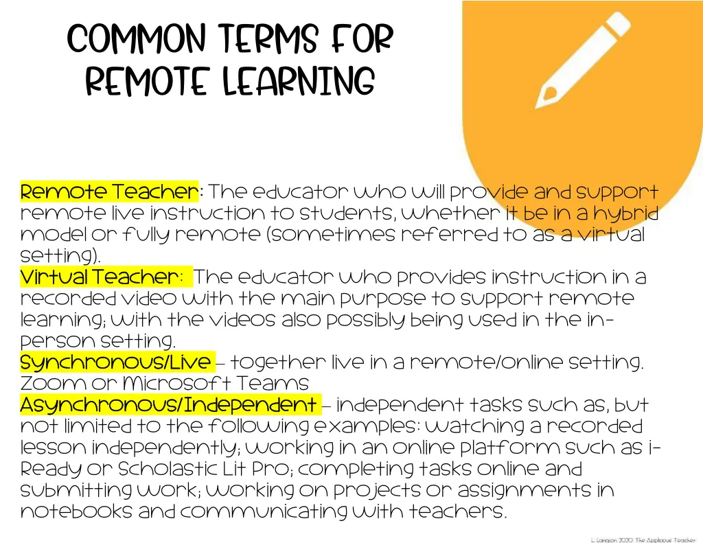 common terms for remote learning
