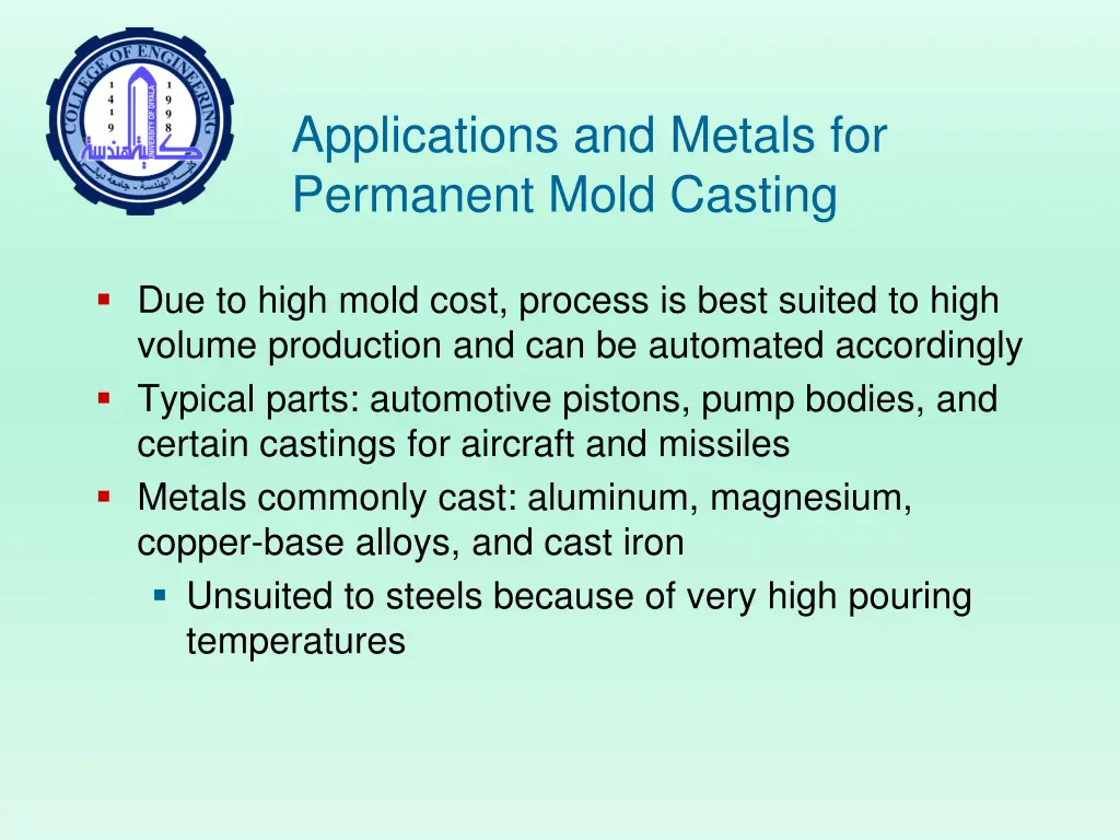 applications and metals for permanent mold casting
