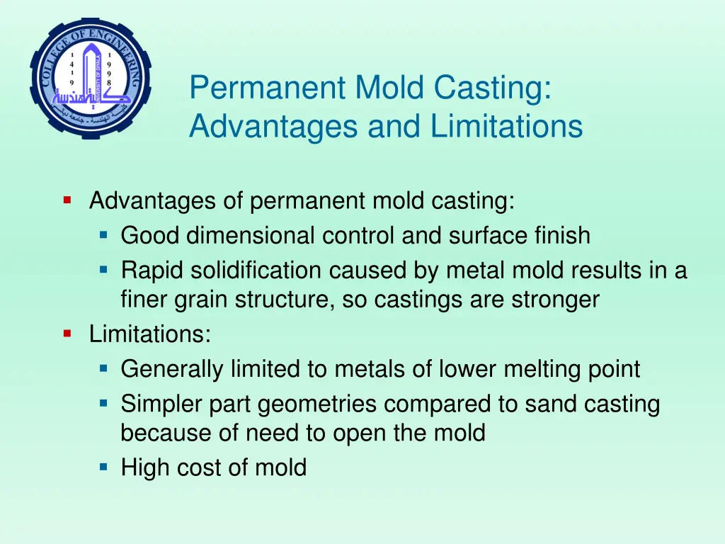 permanent mold casting advantages and limitations