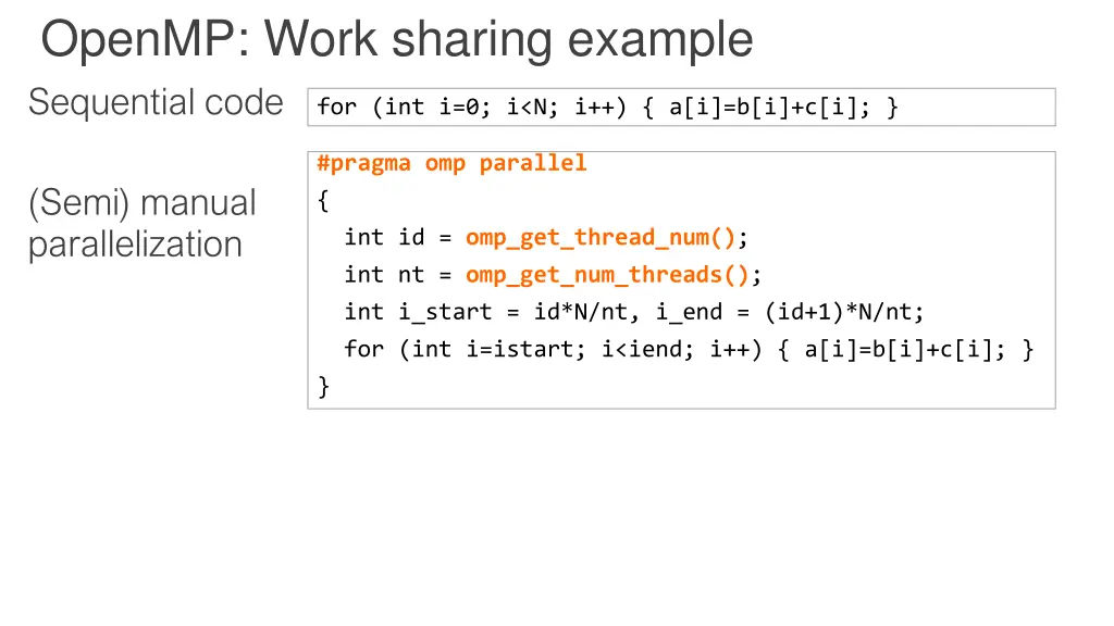 openmp work sharing example sequential code 1