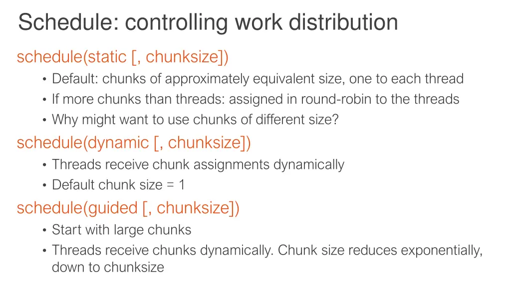 schedule controlling work distribution