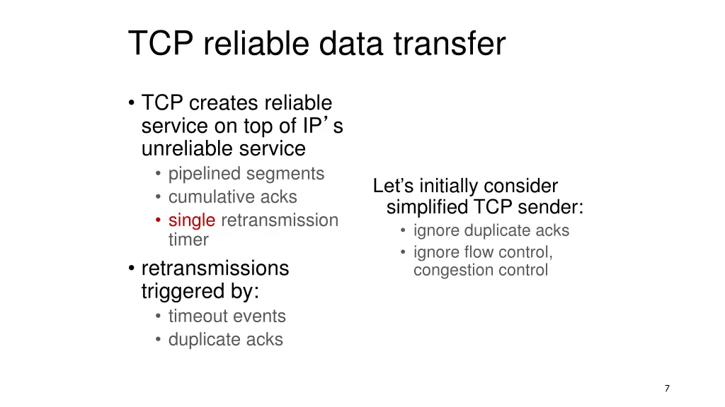 tcp reliable data transfer