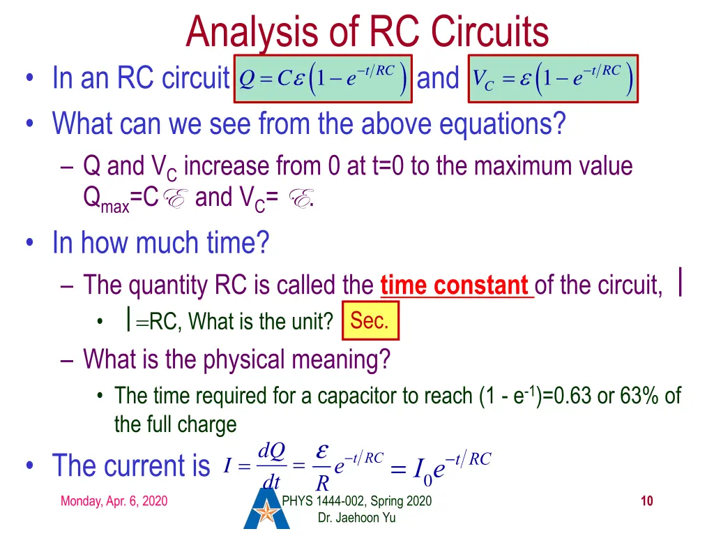 analysis of rc circuits 1 q c e