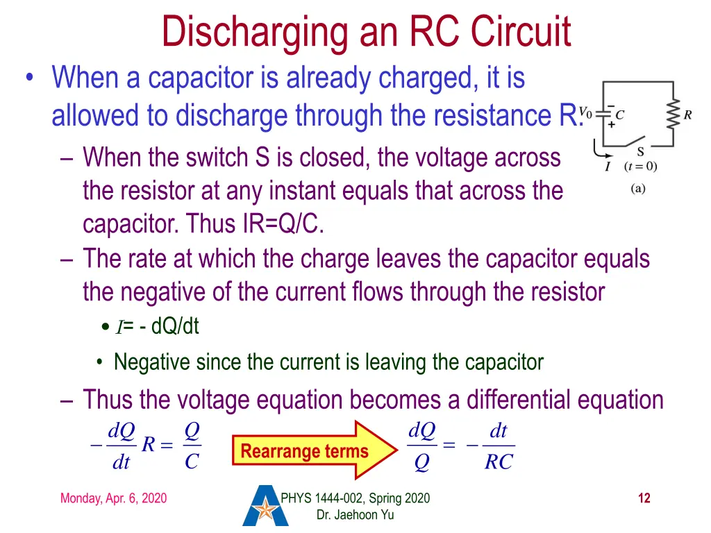 discharging an rc circuit when a capacitor