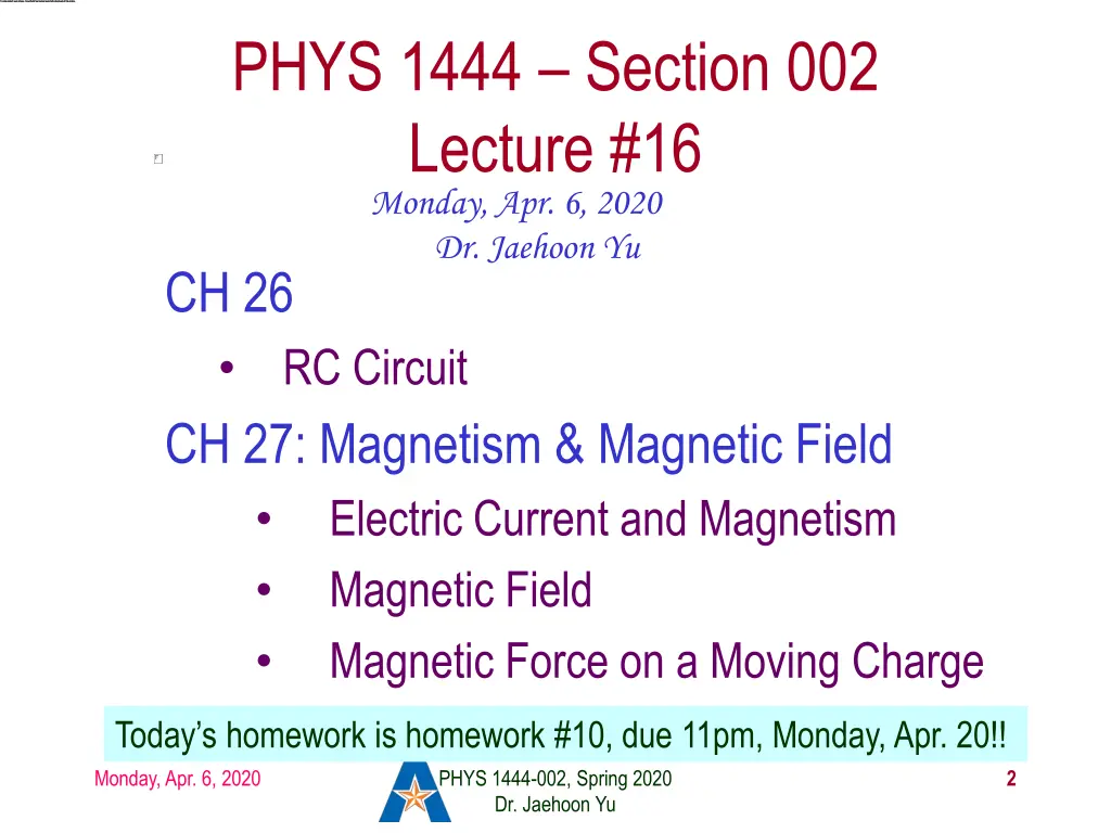 phys 1444 section 002 lecture 16 monday