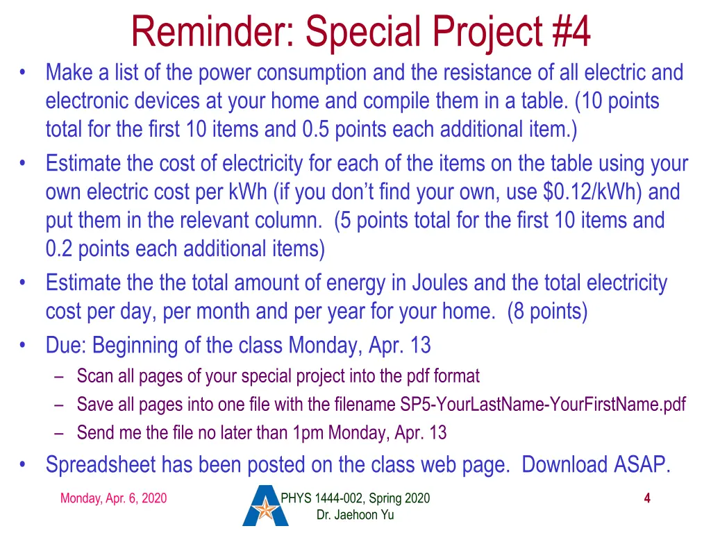 reminder special project 4 make a list