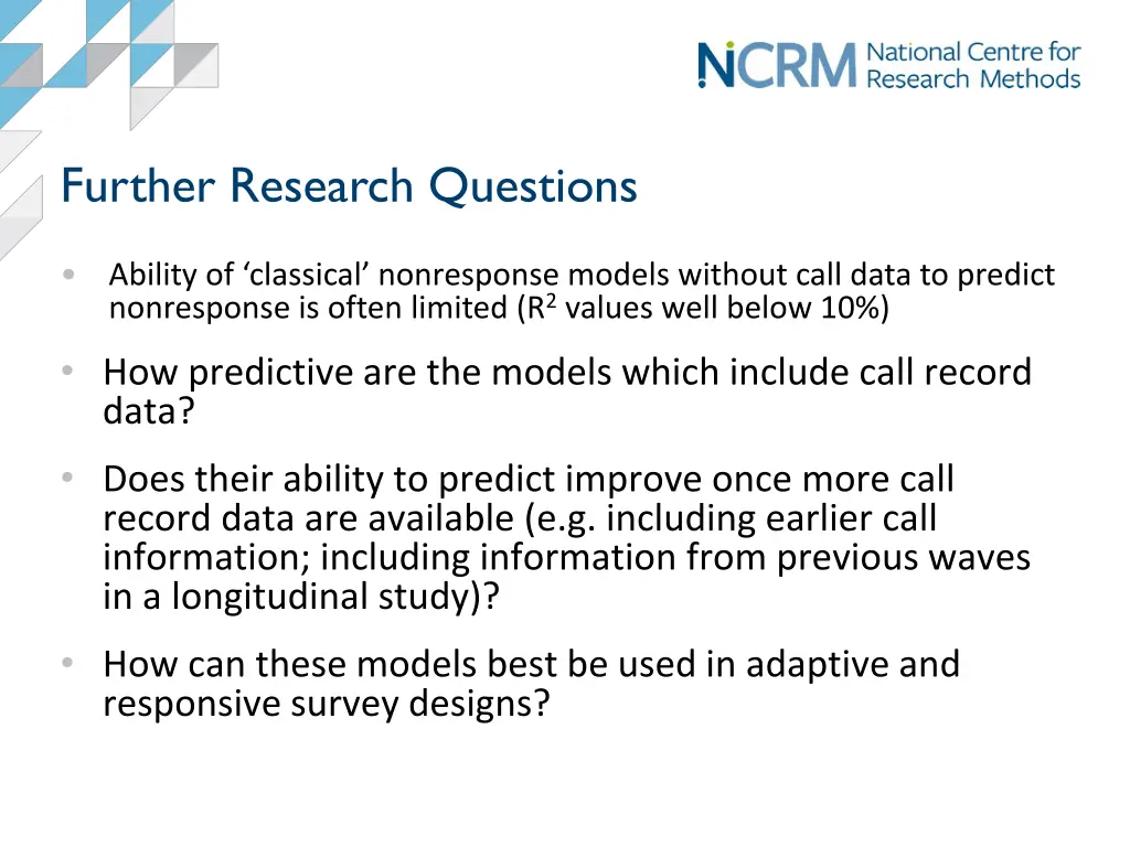 further research questions