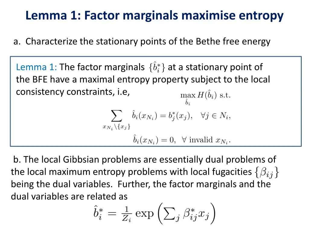 lemma 1 factor marginals maximise entropy