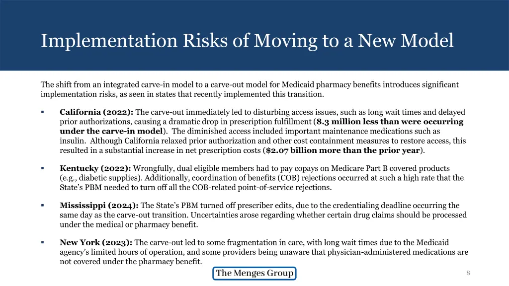 implementation risks of moving to a new model