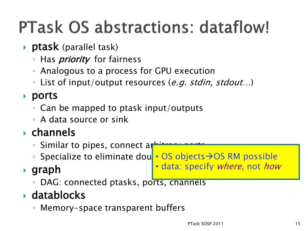 ptask has priority analogous to a process