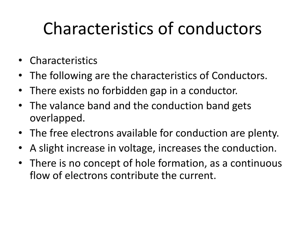 characteristics of conductors