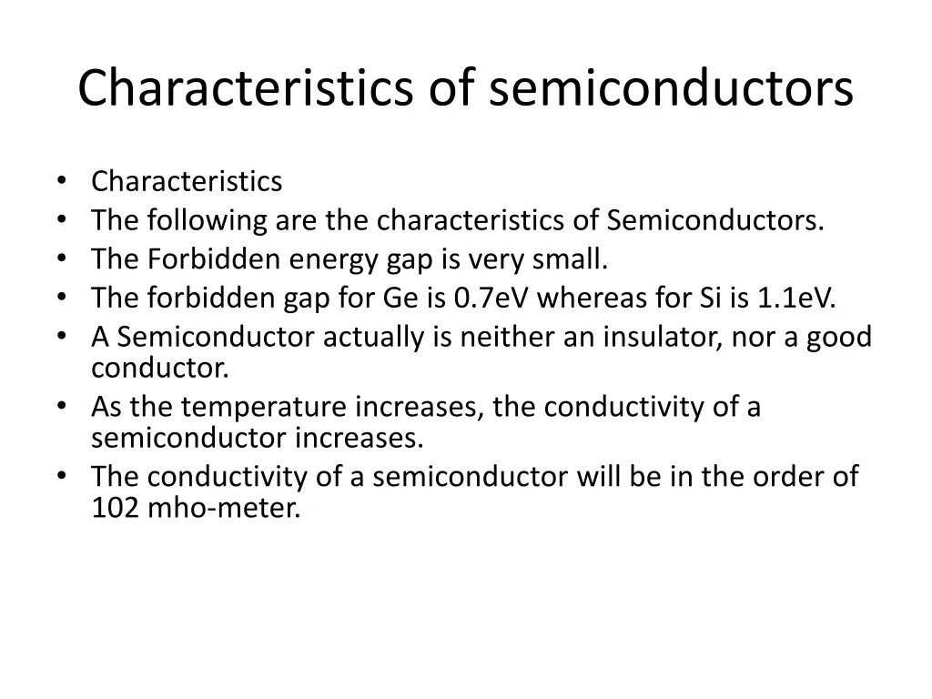 characteristics of semiconductors