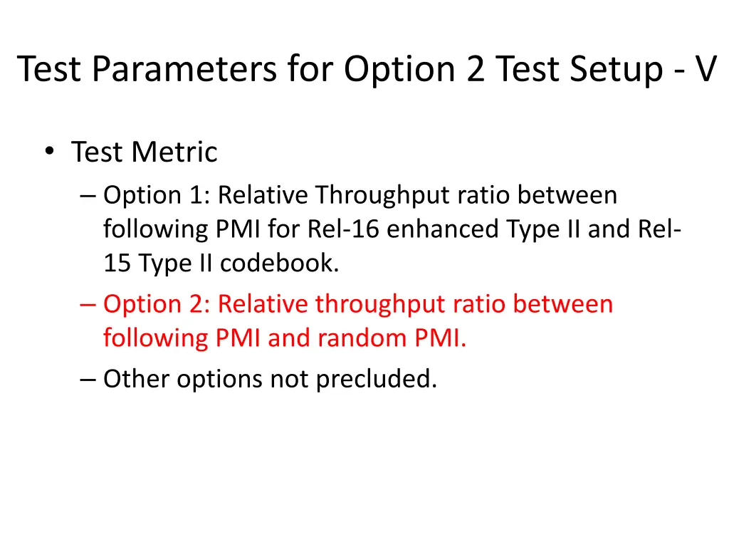 test parameters for option 2 test setup v