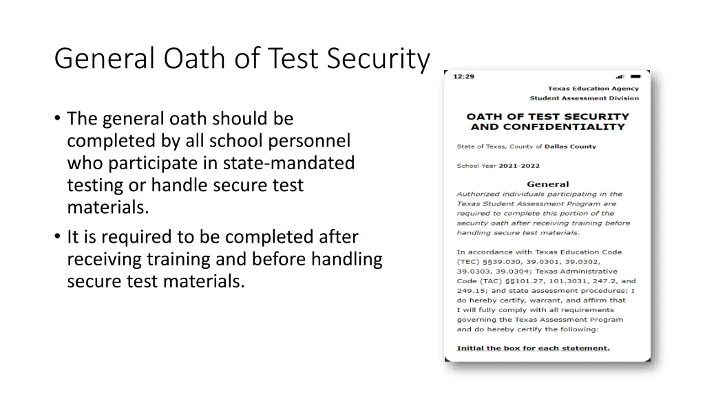 general oath of test security