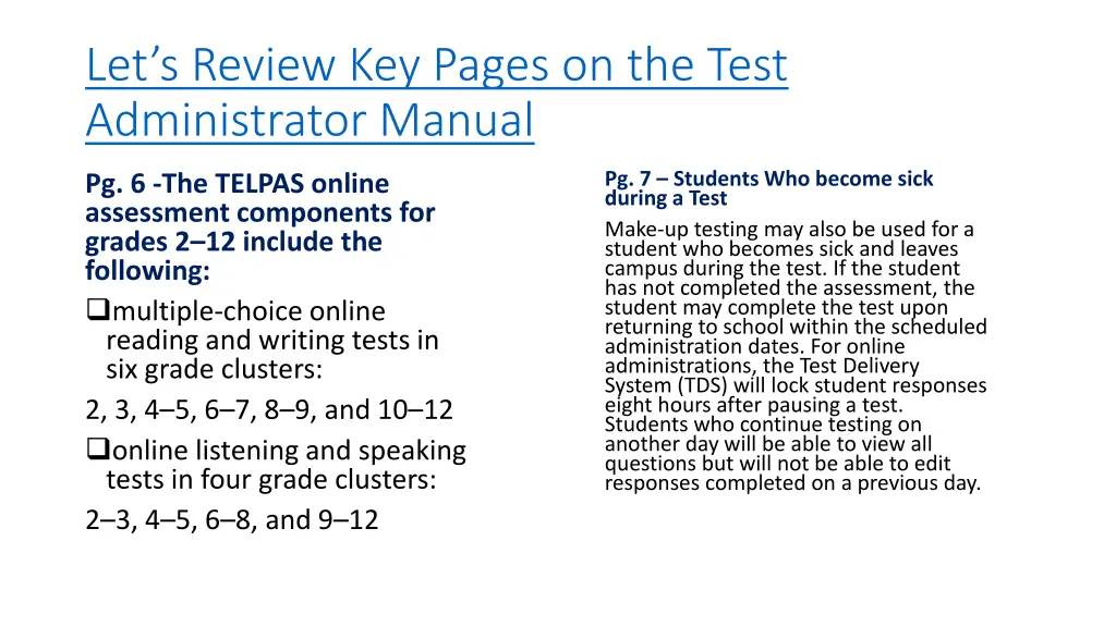 let s review key pages on the test administrator