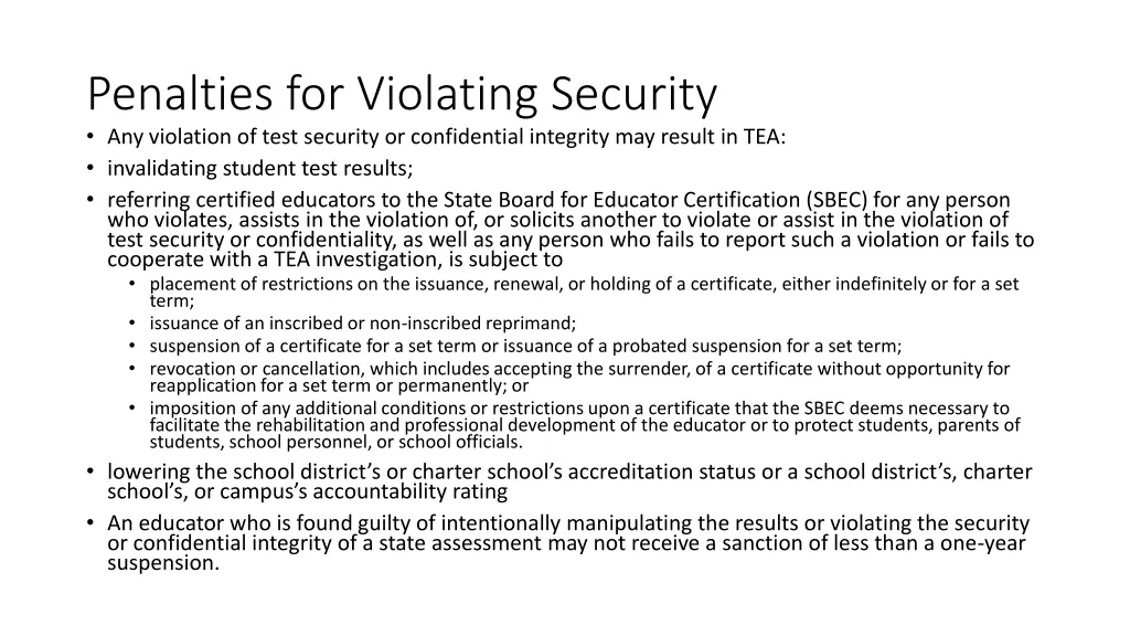 penalties for violating security any violation