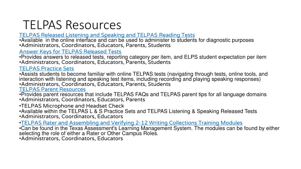 telpas resources telpas released listening
