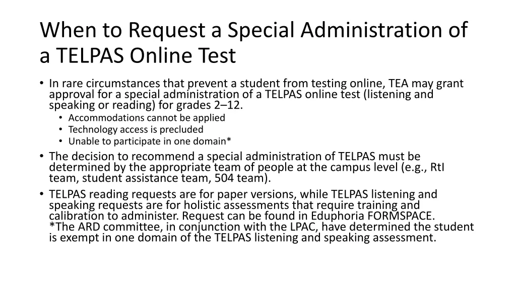 when to request a special administration