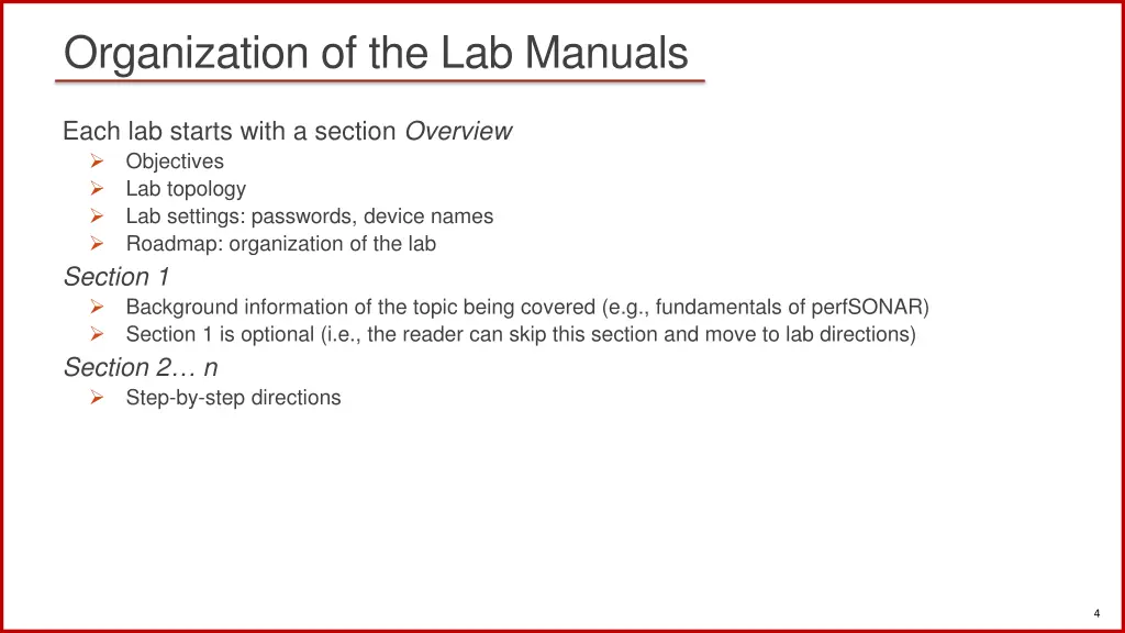 organization of the lab manuals