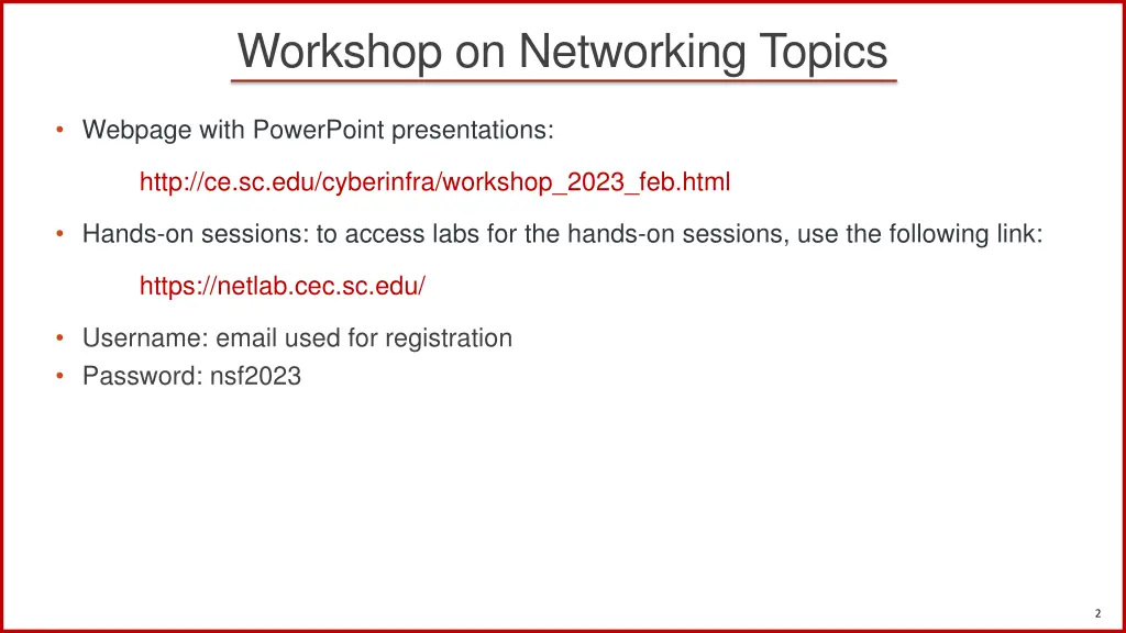workshop on networking topics