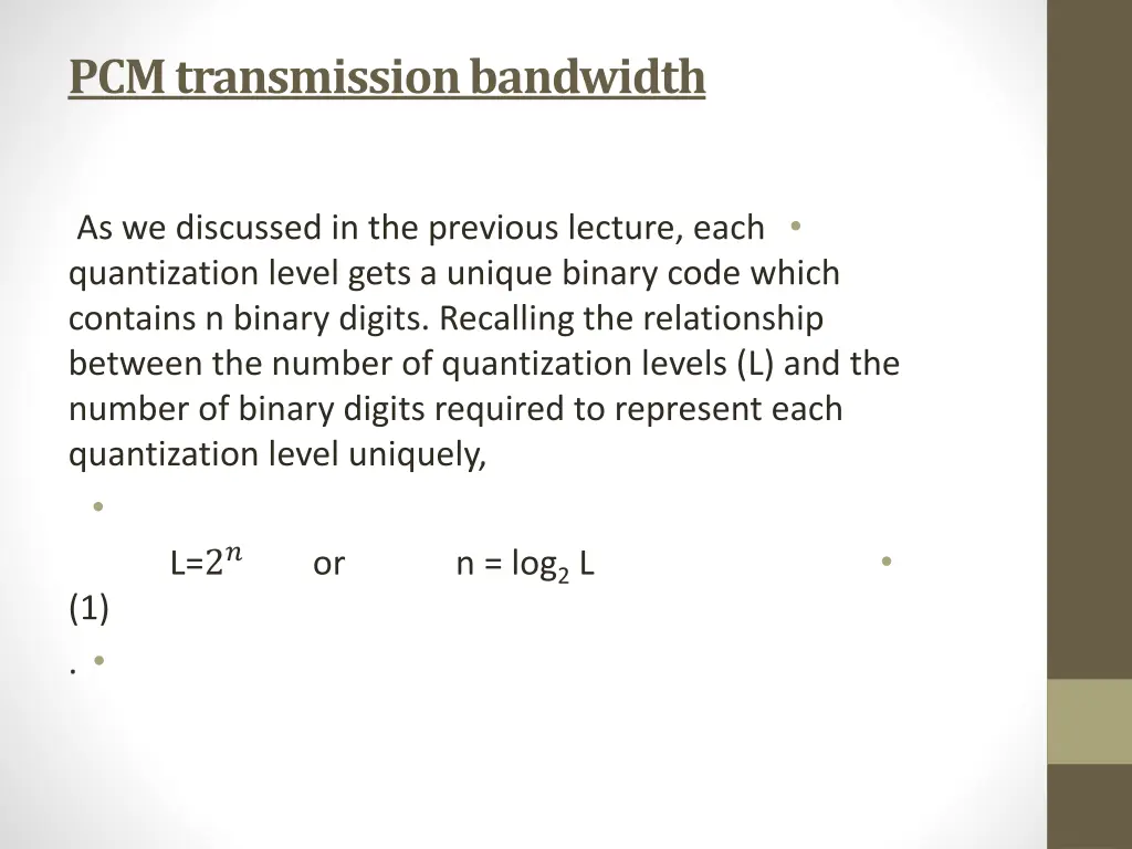 pcm transmission bandwidth