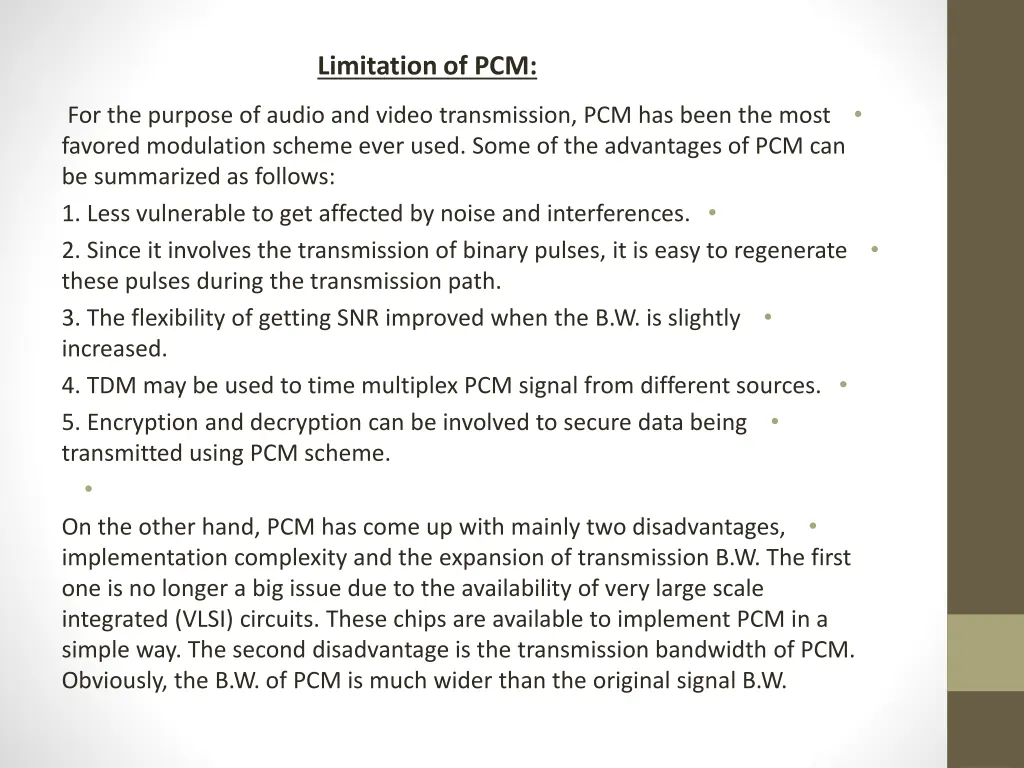 limitation of pcm