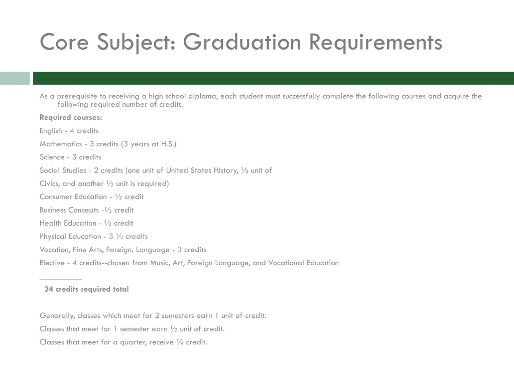 core subject graduation requirements