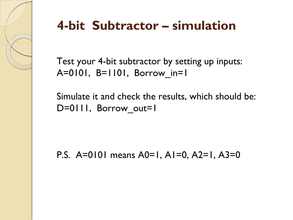 4 bit subtractor simulation