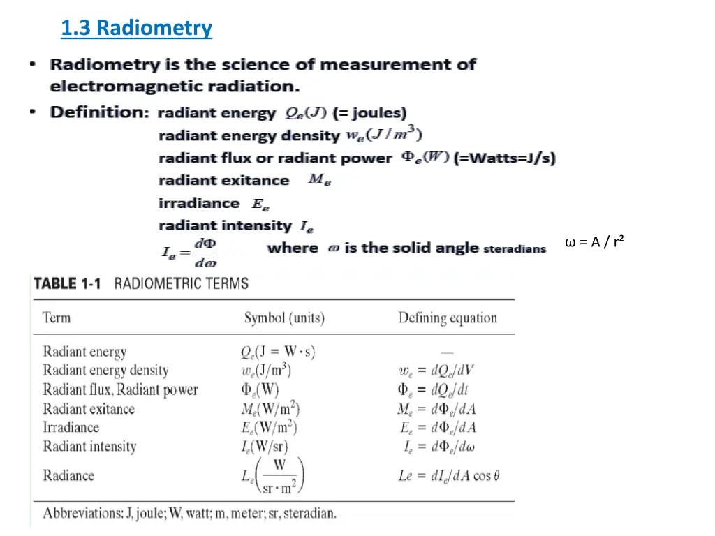 1 3 radiometry