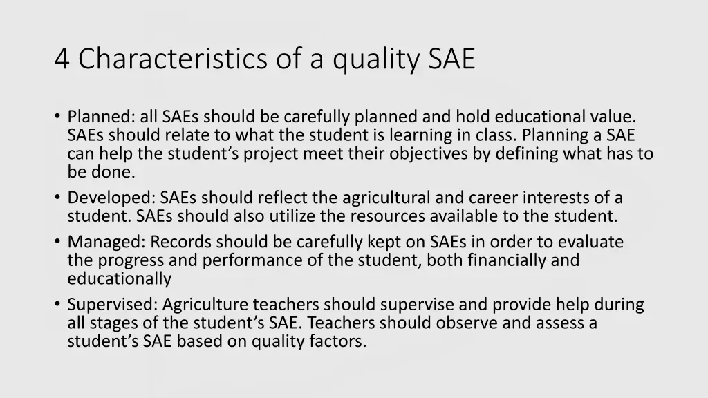 4 characteristics of a quality sae