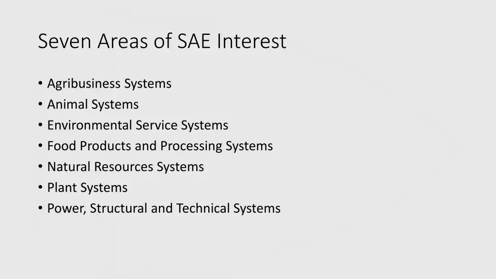seven areas of sae interest