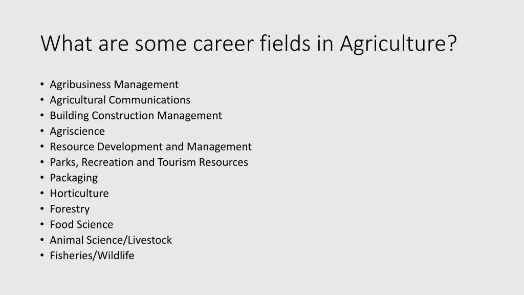 what are some career fields in agriculture