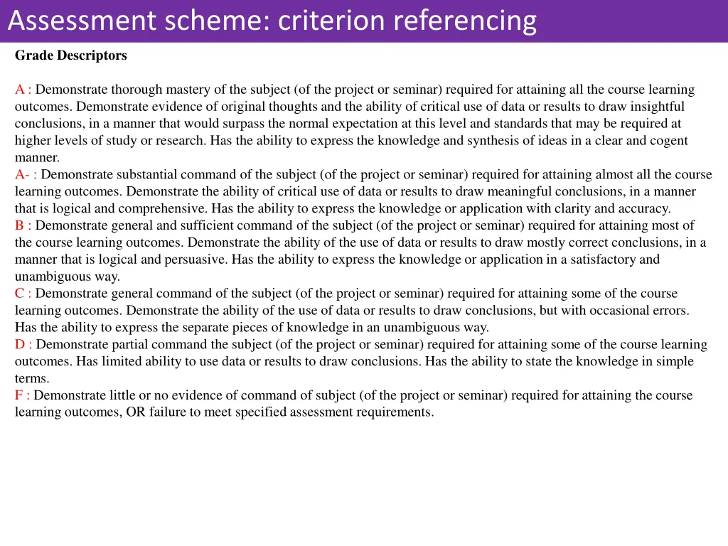 assessment scheme criterion referencing